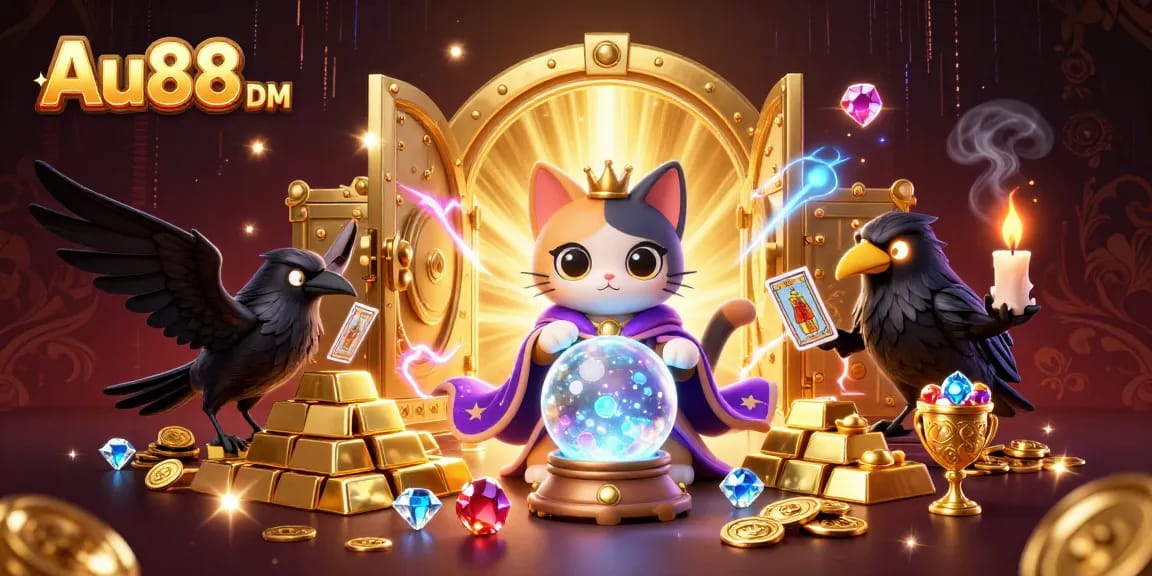 Experience immersive gambling excitement with Au88 DM in a vibrant, mystical 3D casino world.