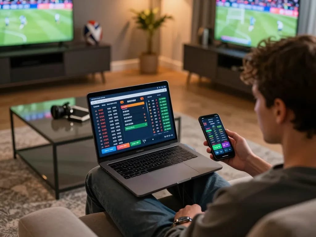 BL555 members placing strategic bets while enjoying a sports game at home.