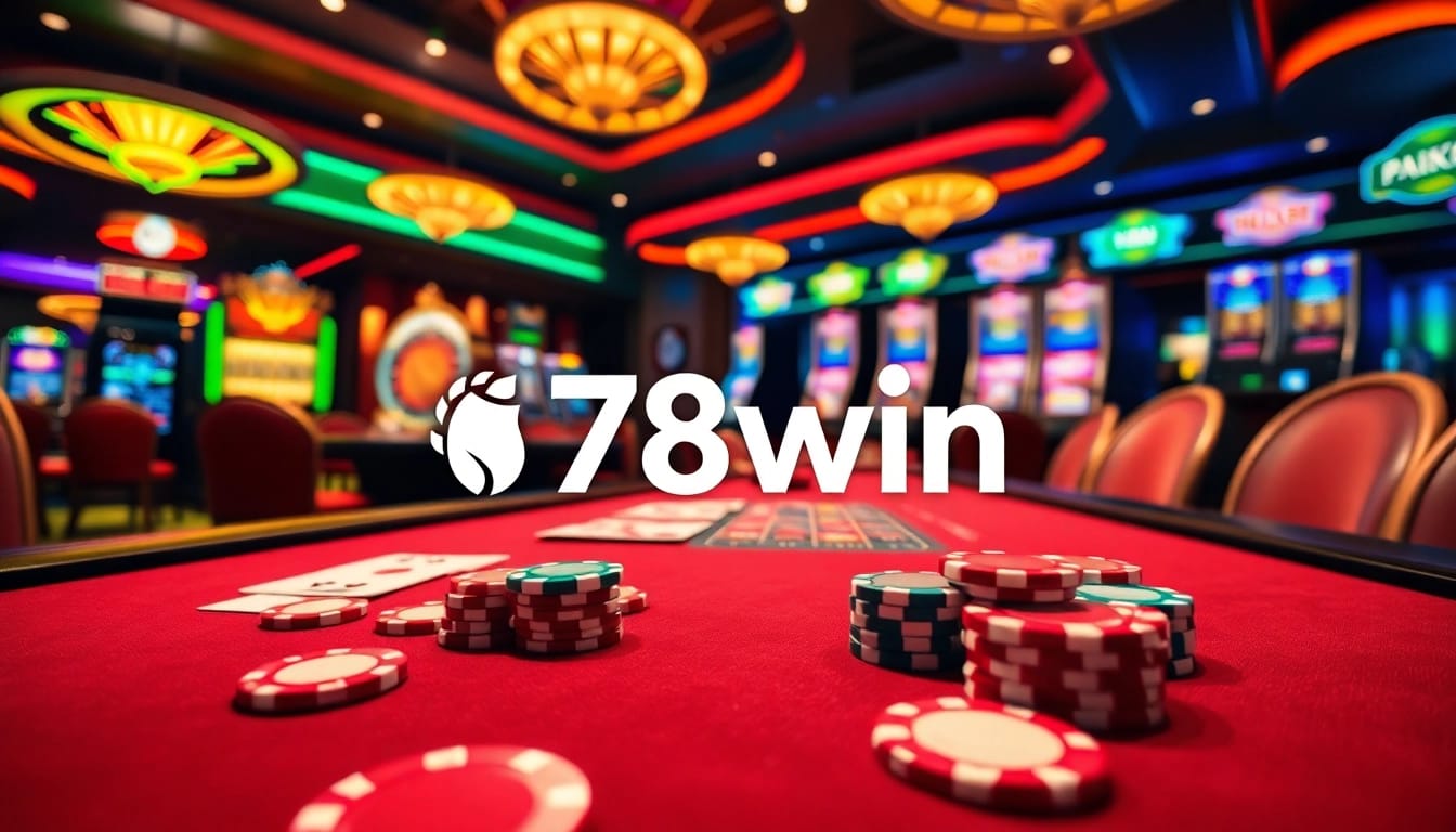 Experience the excitement of casino games at 78win with vibrant tables and spinning roulette.