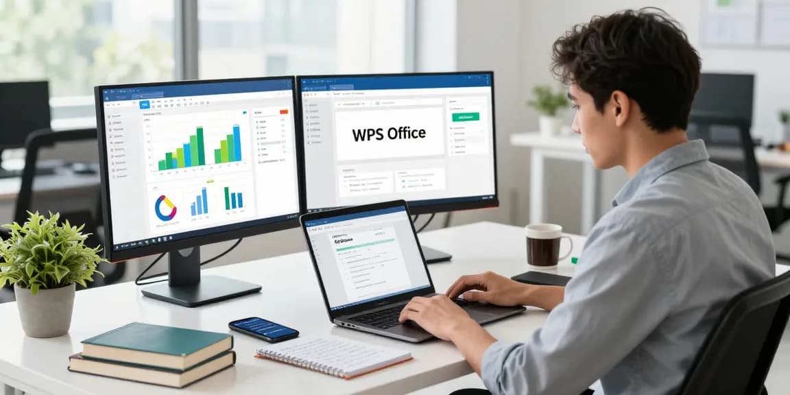WPS Download in a modern office workspace with a professional setting focused on productivity tools.