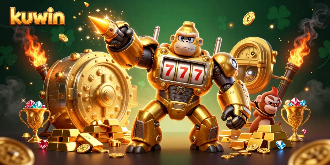 Kuwin offers thrilling gaming with a golden mech gorilla at a dynamic casino scene.