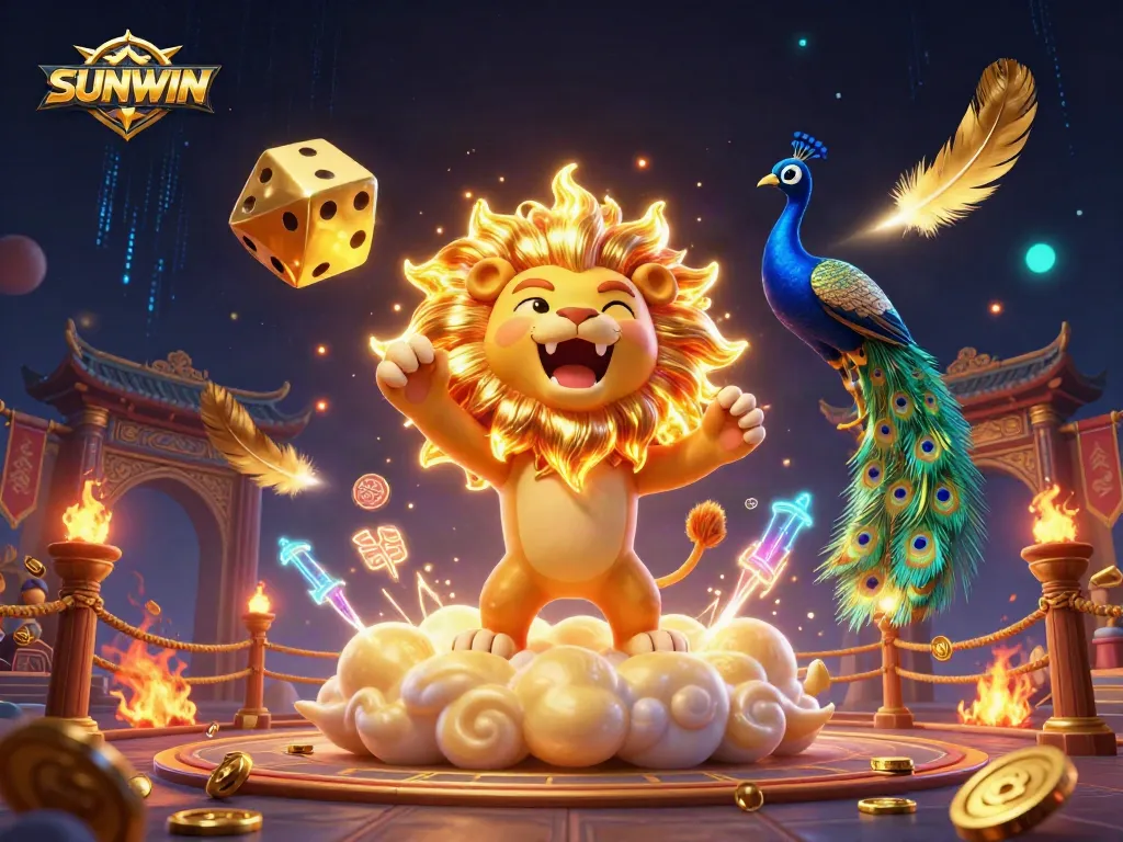SUNWIN enhances the gaming experience with a vibrant 3D illustration capturing the thrill of casino play.
