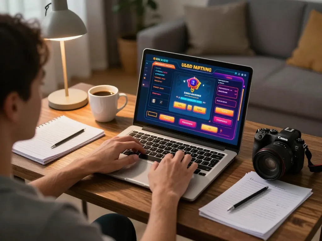 Player engaging with online games on 888newcasino com in cozy living room setup.