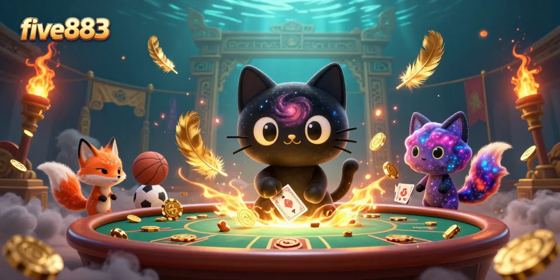 Experience the thrill of betting with five883 as a black hole cat captivates players at the cosmic casino.