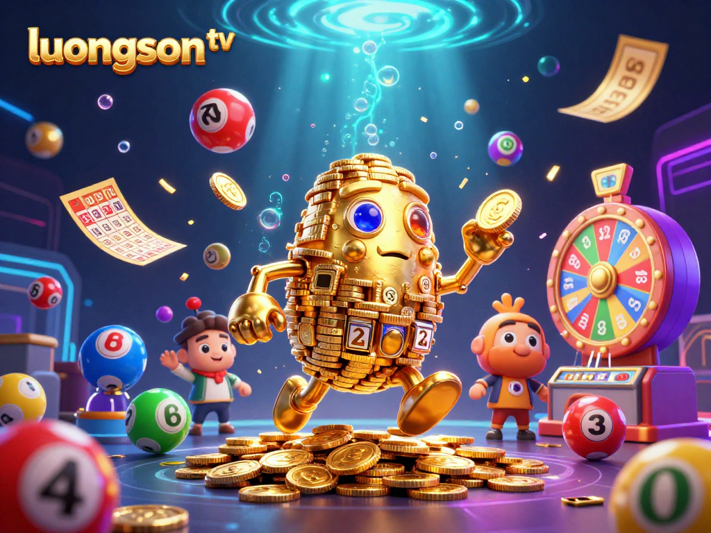 Experience immersive gaming with the luongson tv animated golem surrounded by vibrant lottery elements.