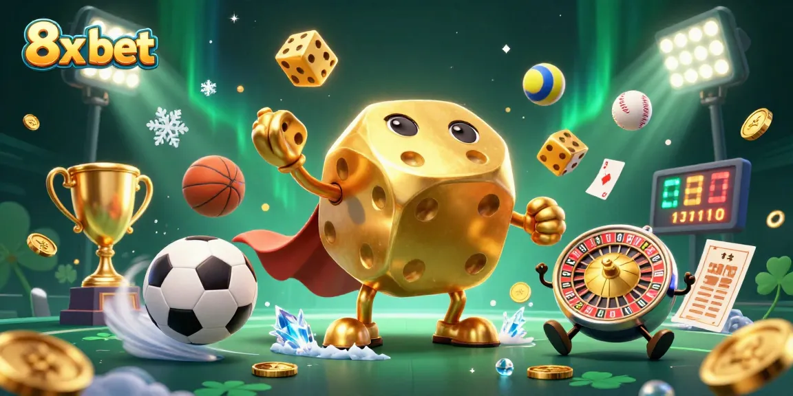 Experience thrilling excitement with 8x bet in a vibrant 3D casino scene filled with dynamic sports elements.