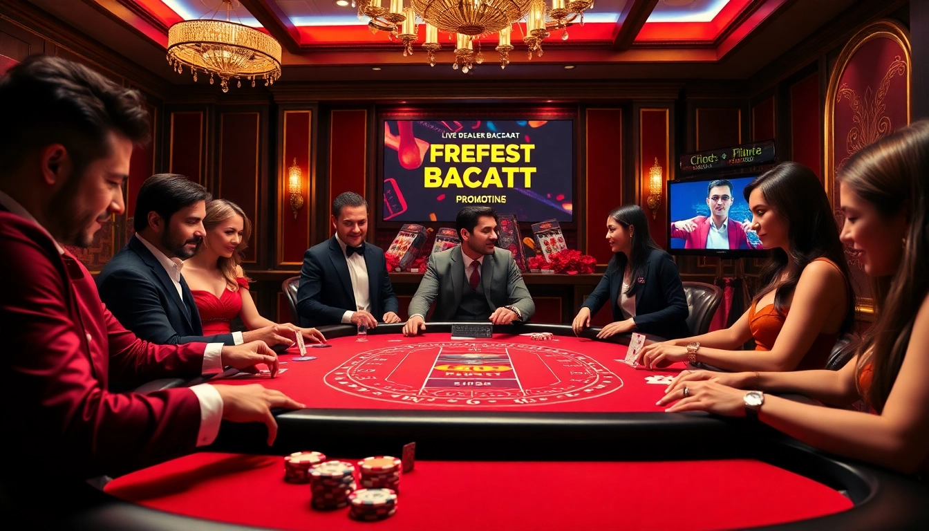 Players engaging in free credit baccarat at an elegant casino table, highlighting excitement and luxury.