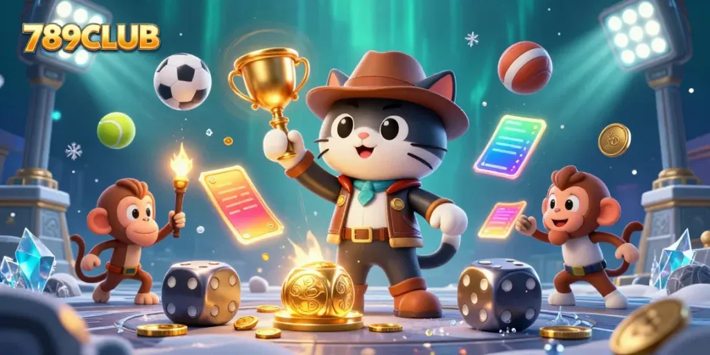 The adventurous journey of a 789CLUB explorer cat discovering casino treasures in an ancient temple.