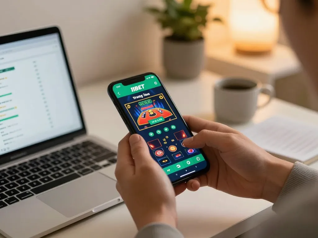 Engaged user exploring the trang chủ 11BET app interface for online gaming excitement.