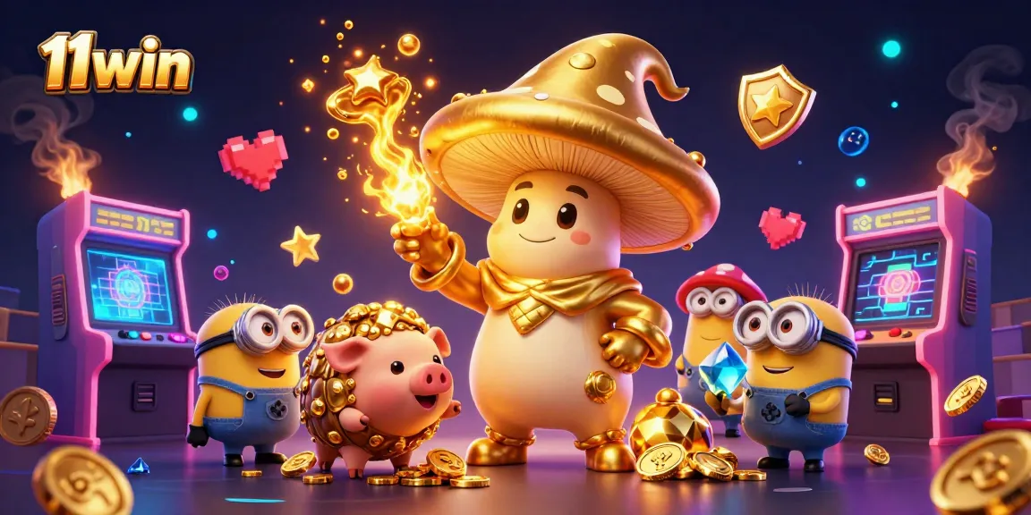 Experience thrilling 11win gameplay while the golden mushroom wizard casts luck in the casino atmosphere.