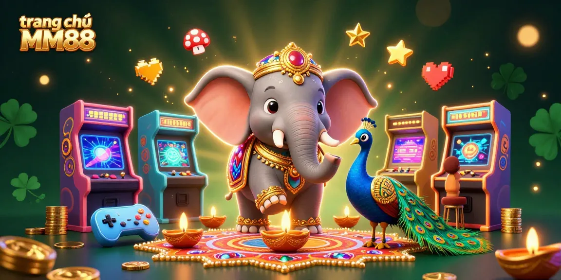 Engage with trang chủ MM88's casino thrills featuring colorful arcade elements and festive characters.