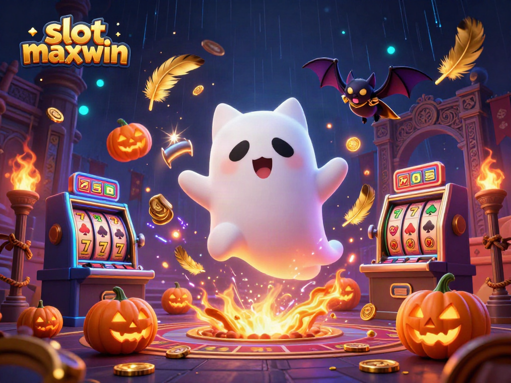 Engage with the slot maxwin experience featuring a friendly ghost cat, jackpot slots, and casino elements.