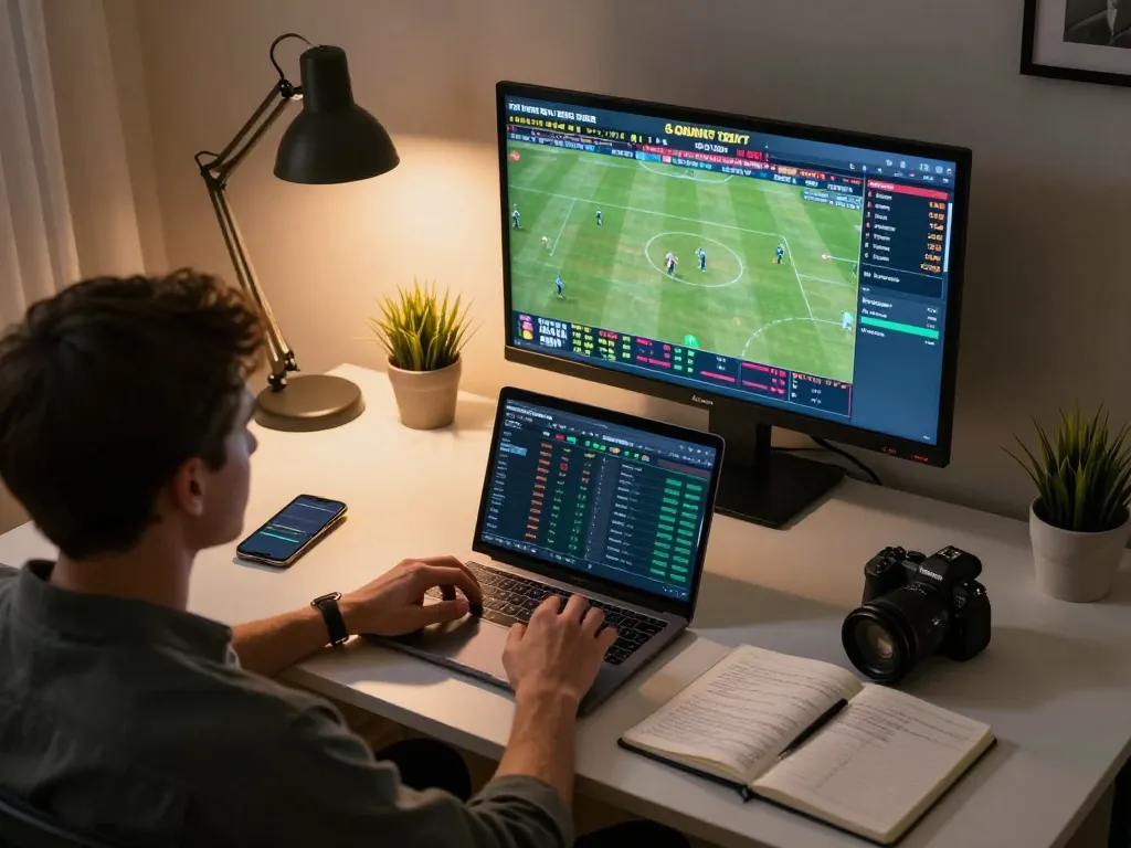 Betting live on sports matches using soi keo nha cai strategies in a cozy home office setting