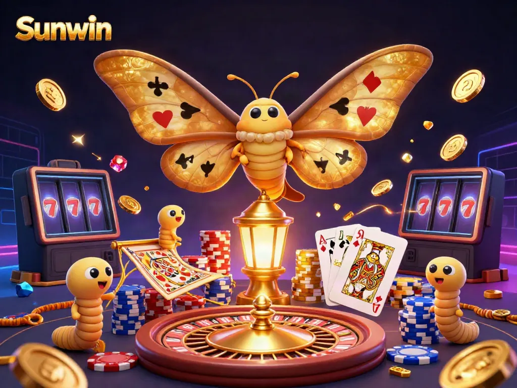 Engage with Sunwin's captivating 3D animation of vibrant casino themes featuring golden elements and playing cards.