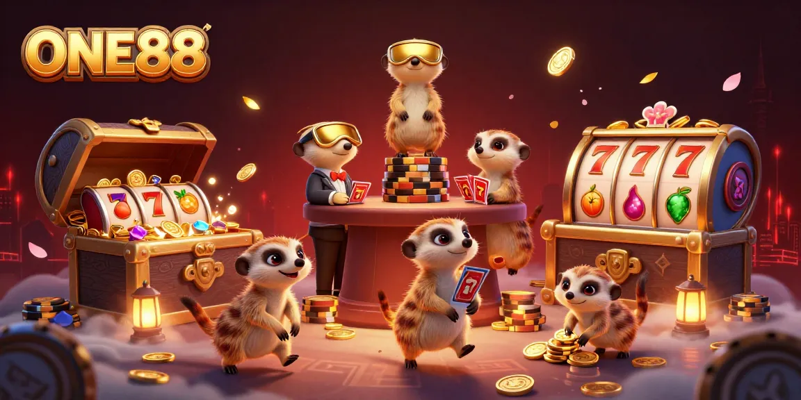 Experience thrilling gameplay at ONE88 casino with meerkats managing an exciting slot operation.