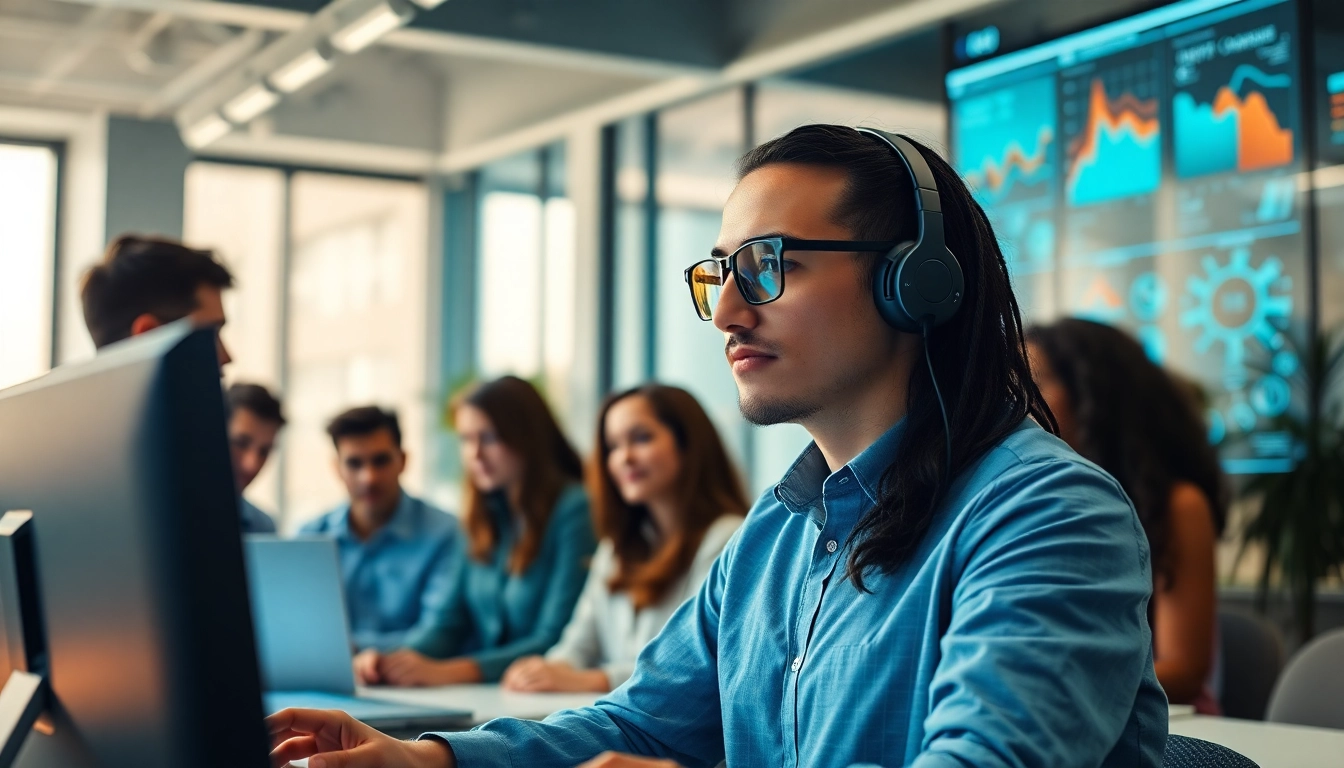 AI Employee engaging with a digital workspace, showcasing collaboration and innovation.