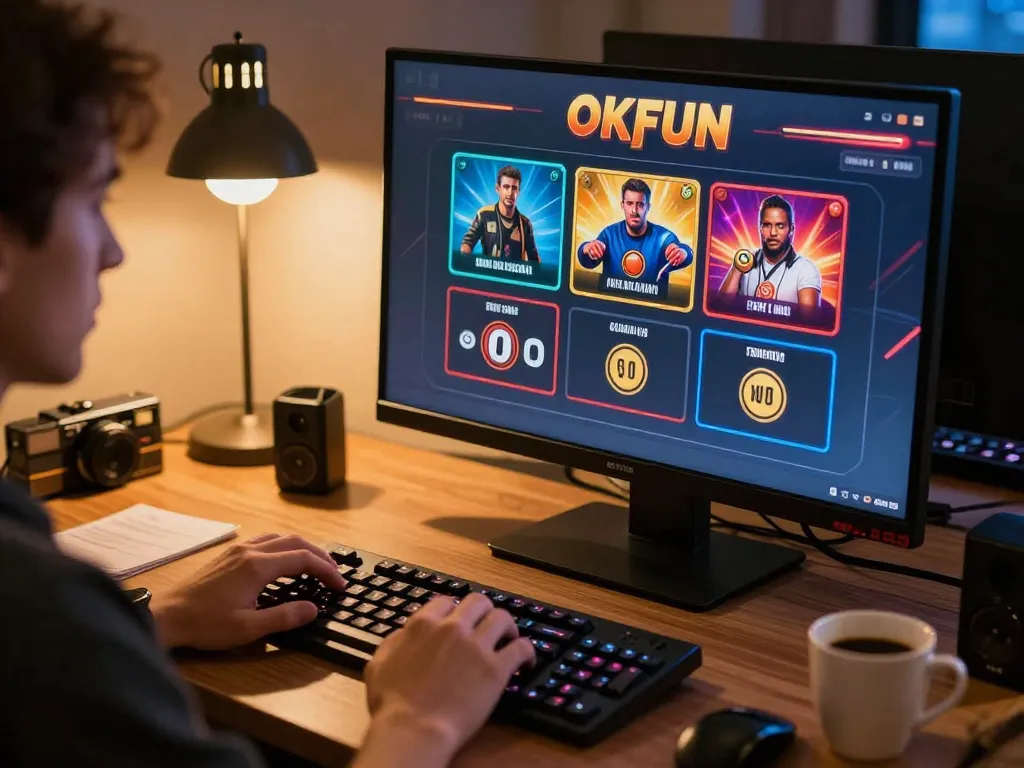 Engaged player strategizing on okfun games during an online gaming session.