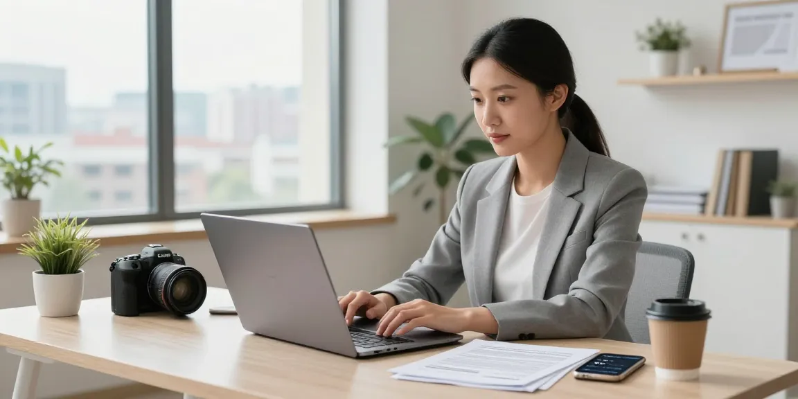 Richiedere visura catastale online in un moderno ufficio domestico con documenti legali e un laptop.