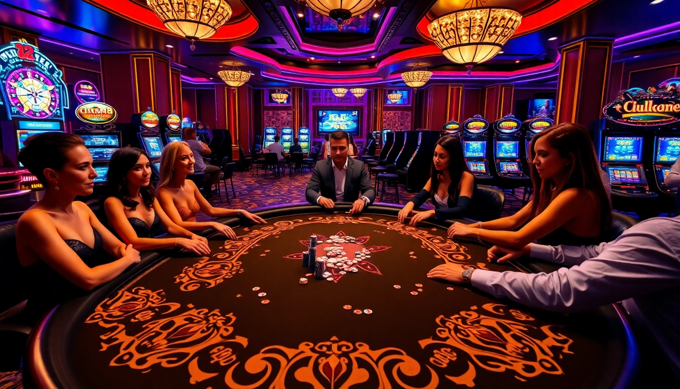 Experience the thrill of Luck8 with engaging poker action amidst a luxurious casino setting.