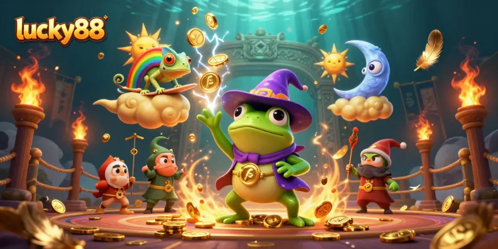 Experience exhilarating action at lucky88 with vibrant casino-themed characters and stunning gold effects.