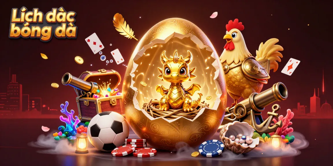 Engage with the excitement of Lịch thi đấu bóng đá through a vibrant 3D scene filled with golden dragon and playful gaming elements.