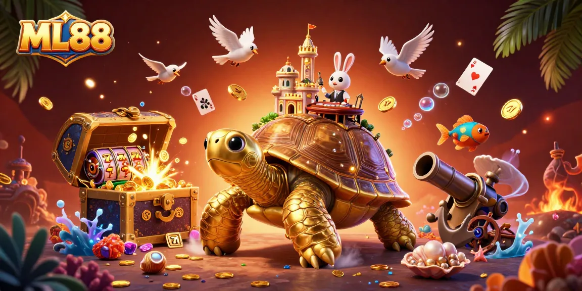 Experience winning moments at ML88 featuring a golden tortoise casino and lively characters.