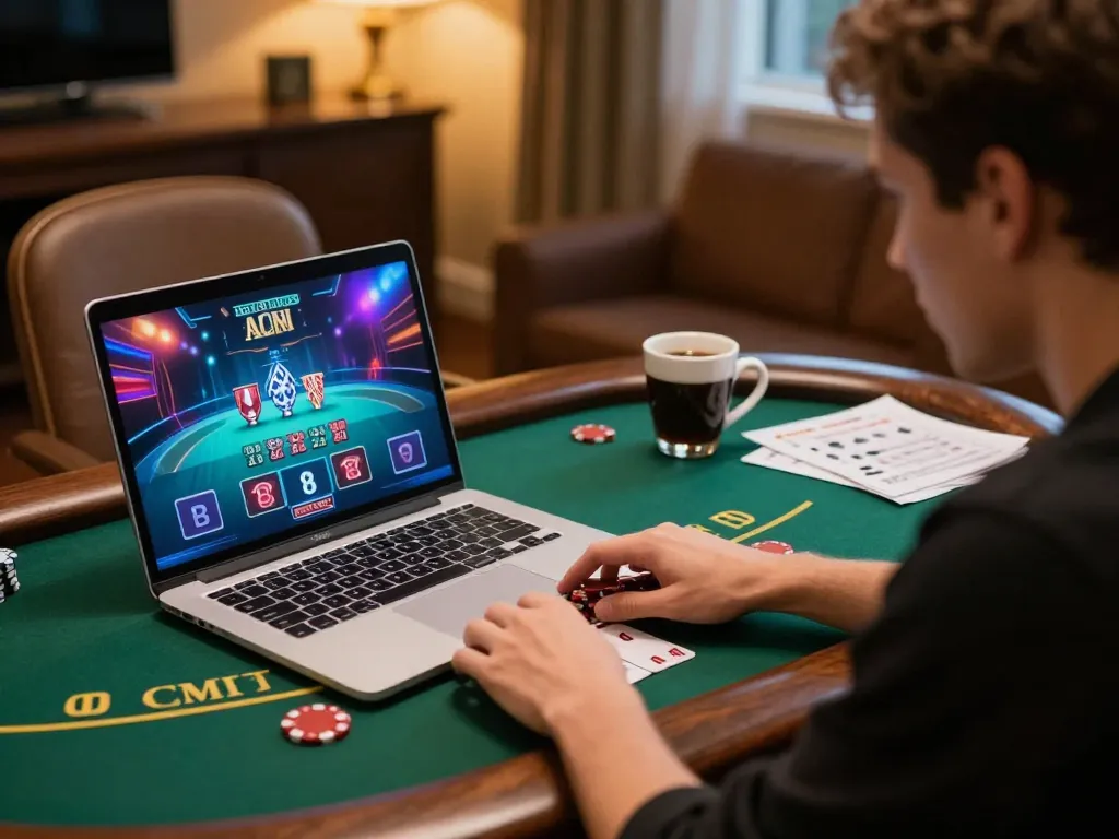 X88 player analyzing strategies while engaged in live dealer blackjack at home