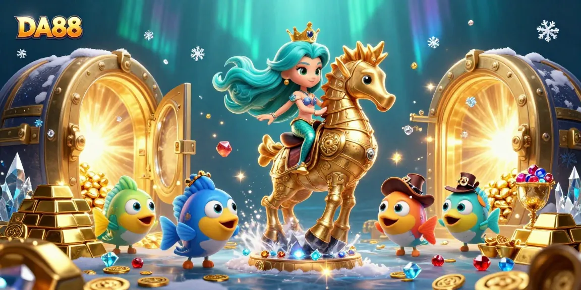 Explore the enchanting DA88 underwater casino scene with a mermaid and treasure galore!