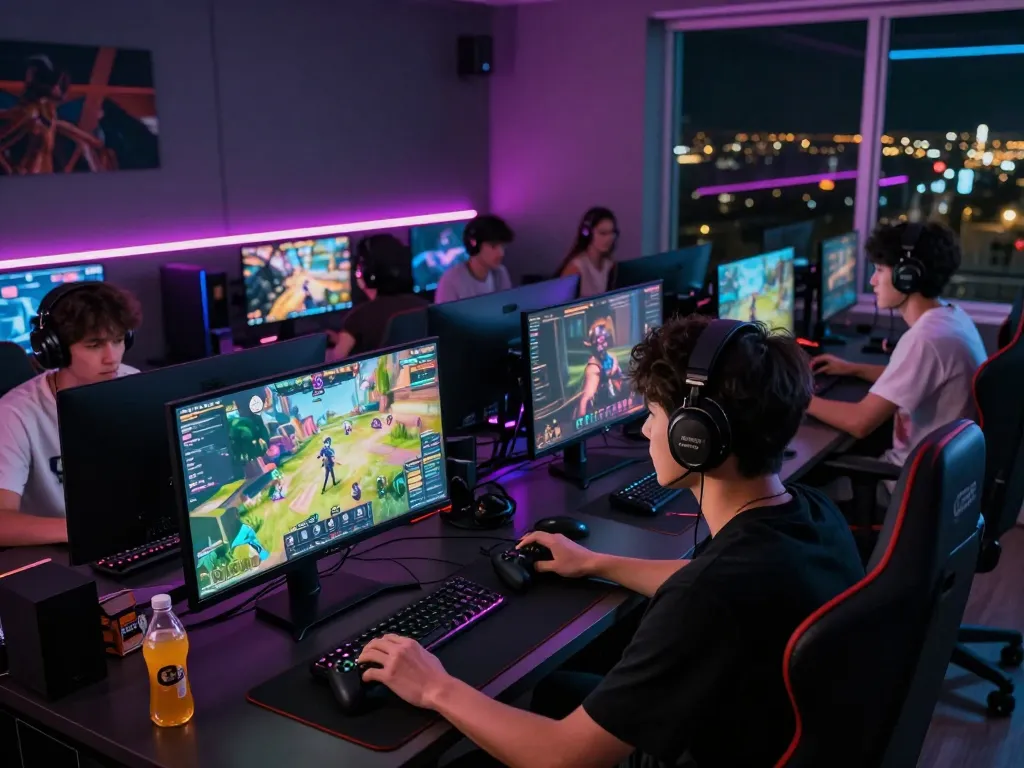 Experience the thrill of online gaming at https://rikviprent.com with vibrant visuals, multiple screens, and a cozy setup.