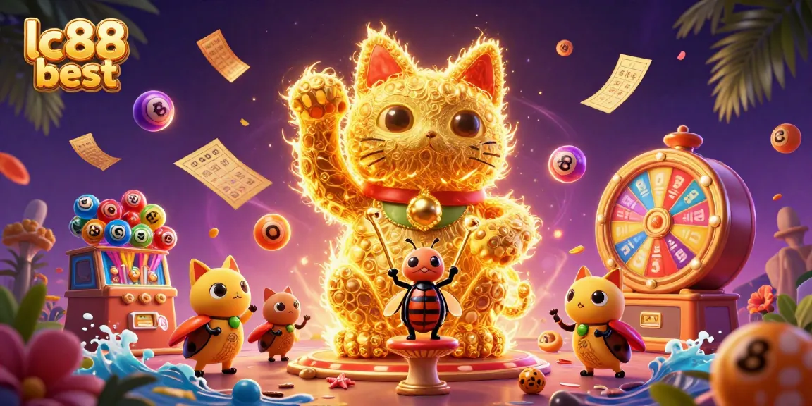 Experience the excitement with lc88 best's vibrant casino illustration featuring a giant lucky cat.