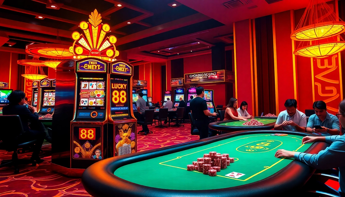 Experience thrilling excitement with the LUCKY88 slot machine in a vibrant casino atmosphere.