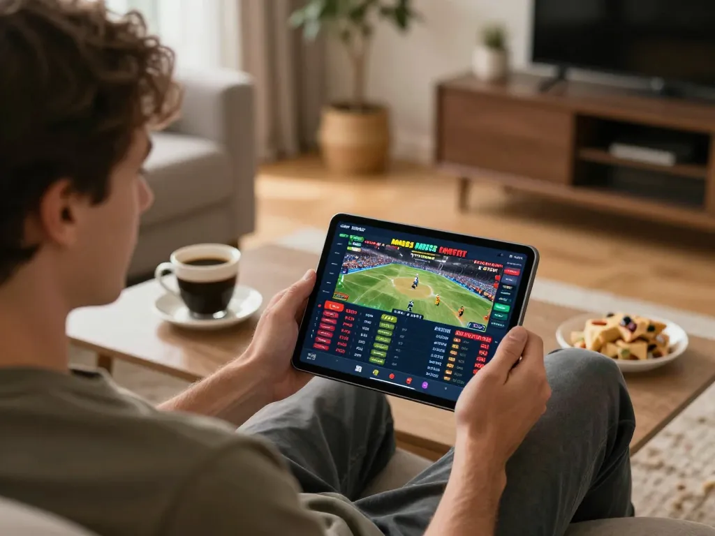 Engaging in MM88 sports betting on a tablet, highlighting strategic gameplay and odds tracking