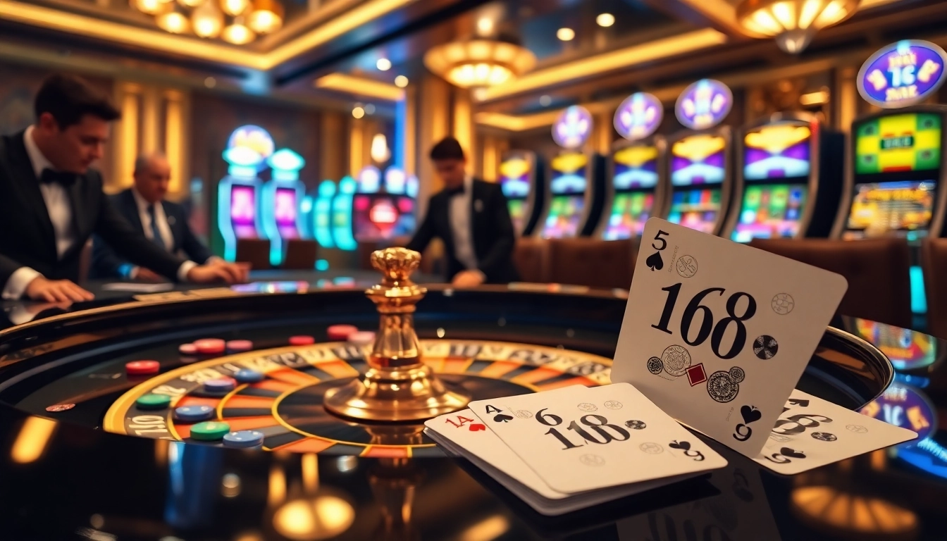 Players enjoying a thrilling roulette game at the f168 casino with vibrant chips and elegant decor.