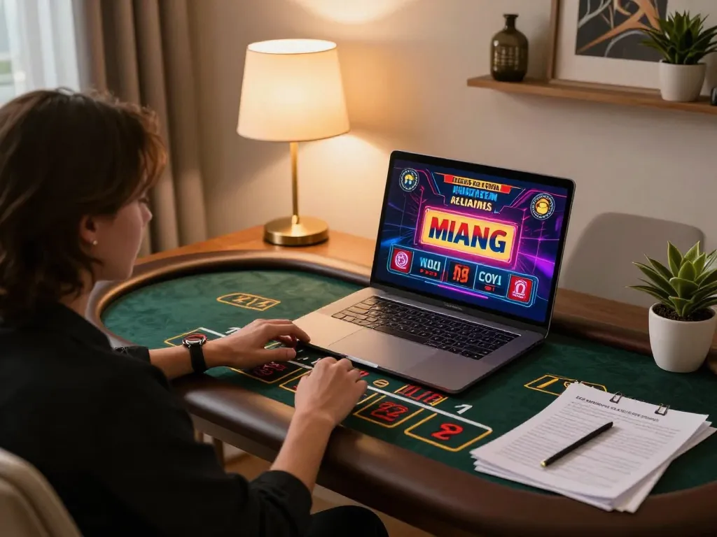 VSBET user playing live casino game on laptop in a cozy home setting, showcasing strategic betting