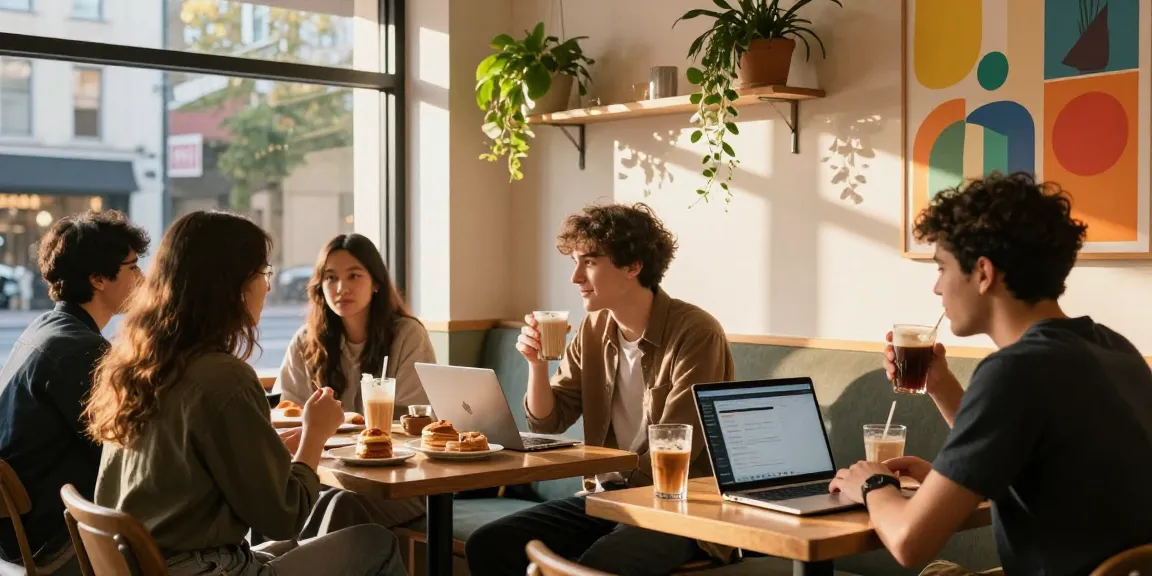 Social interaction at a café with ROKOK88 platform displayed.