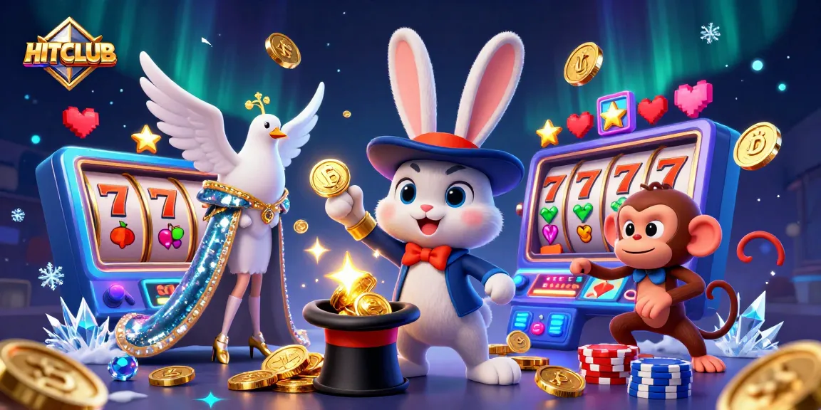 Experience the thrill of entertainment with HITCLUB's dynamic casino scene featuring a magician, dove, and monkey.