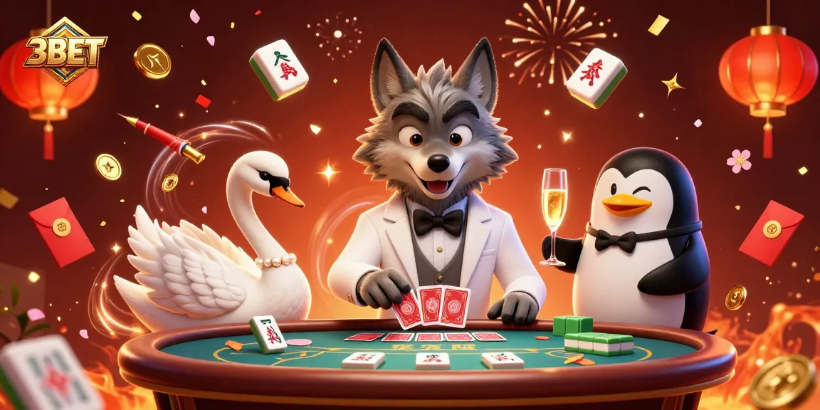 3BET showcases a vibrant casino scene with a debonair wolf at baccarat and animated gambling elements.