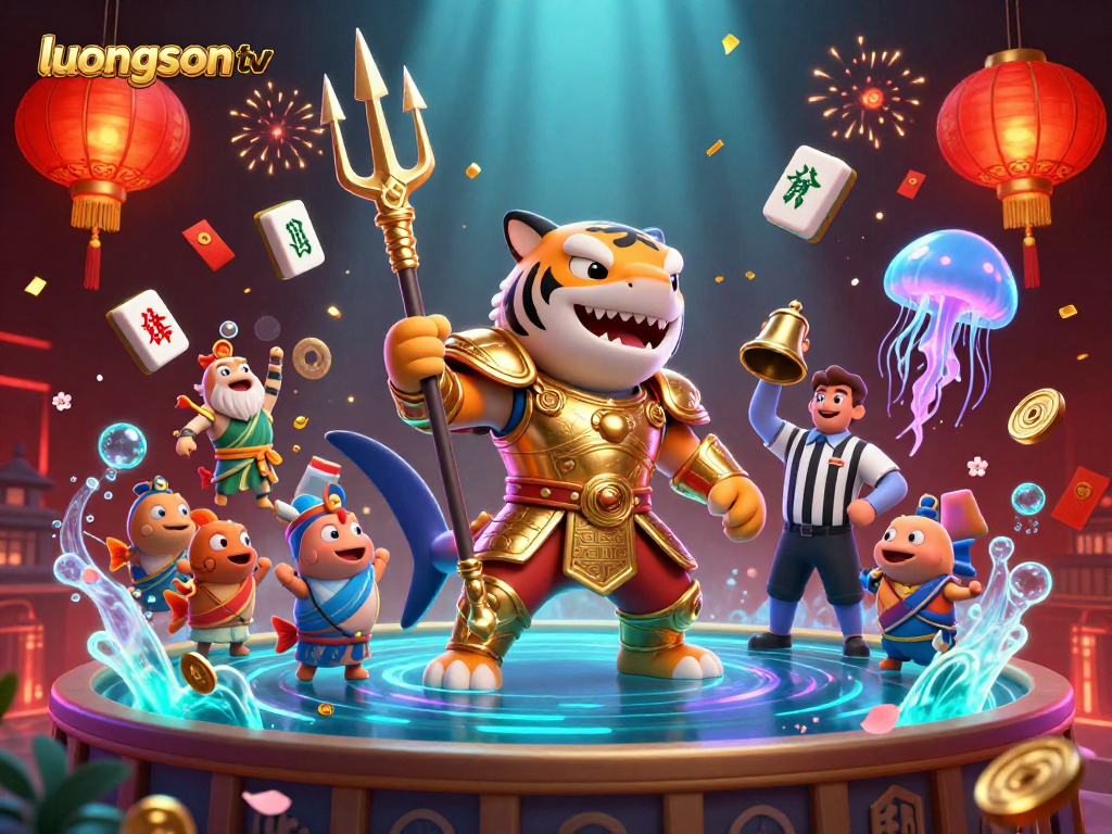 Experience luongson tv with a vibrant underwater casino scene, featuring a golden gladiator shark and rich decorations.