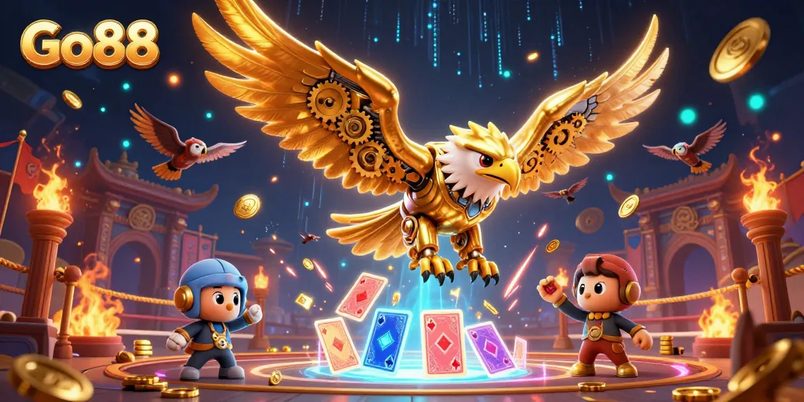 Experience the thrill of Go88 with a dynamic 3D scene featuring vibrant casino elements.