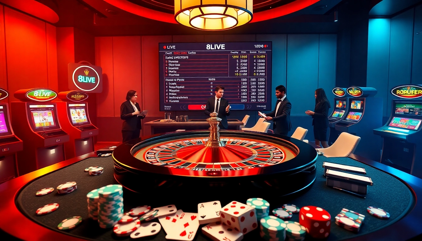 Experience thrilling casino action at 8LIVE with vibrant roulette and engaging slot machines.