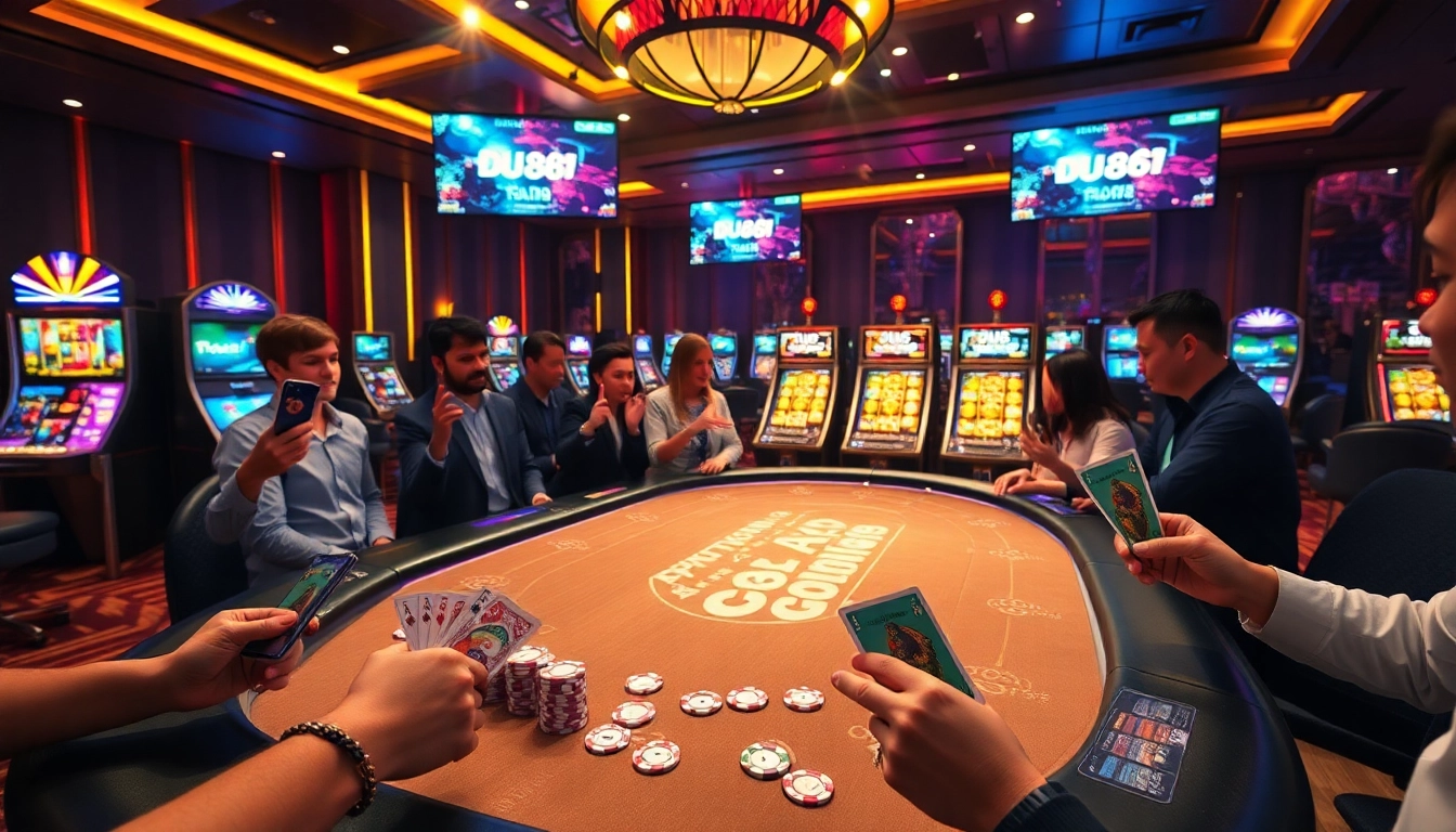 Players enjoying high-stakes action at the DU88 gaming table in a vibrant casino.