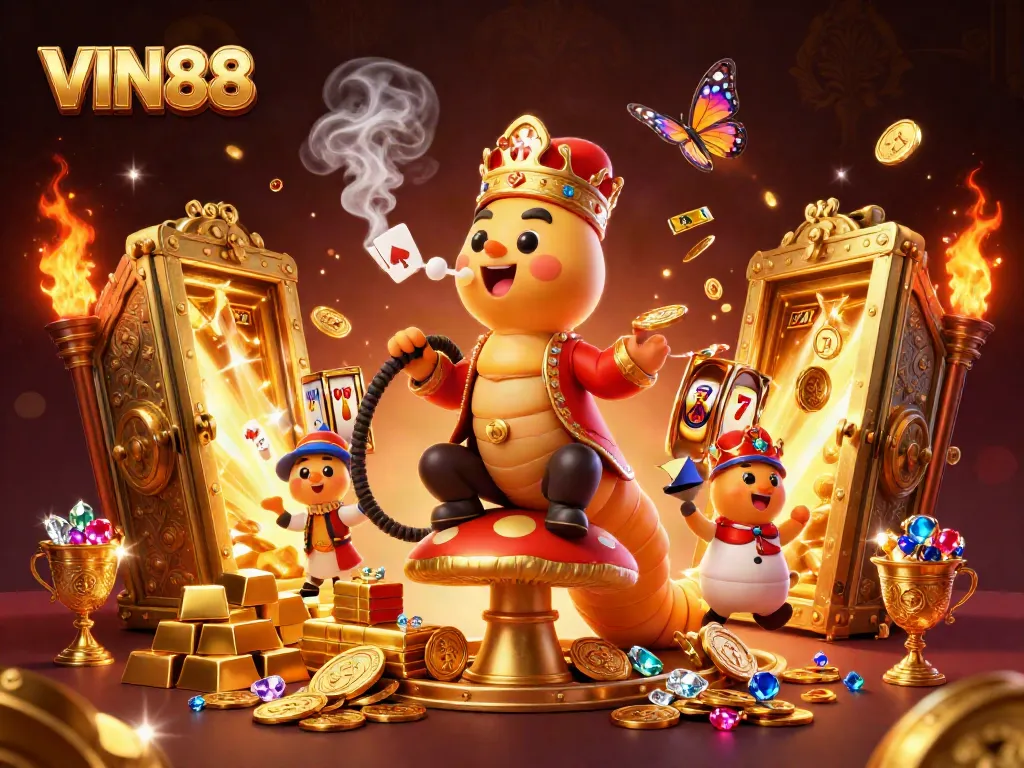 Experience the excitement of VIN88 with vibrant casino elements and colorful characters in action.