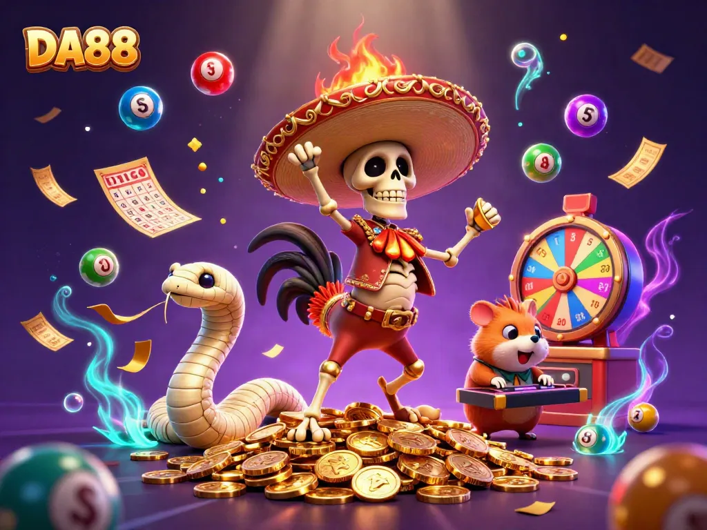Engage with DA88's thrilling casino experience featuring colorful lottery balls and vibrant gameplay elements.