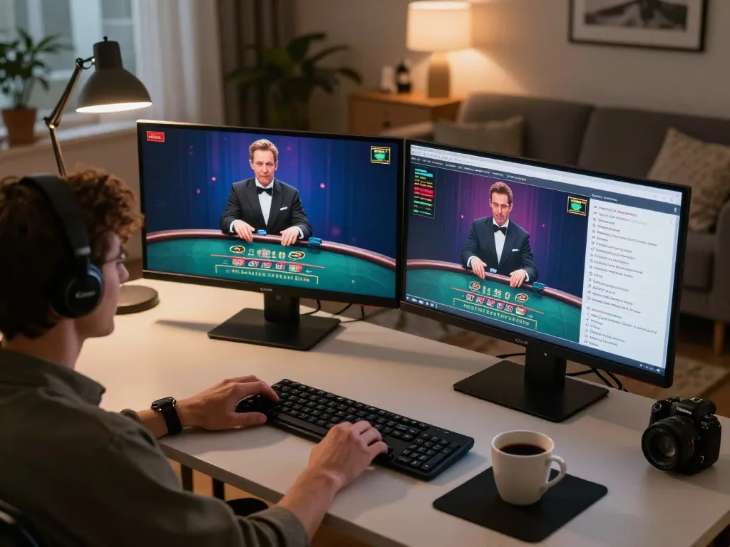 NHÀ CÁI DABET player engaging in strategic online blackjack, focused on live dealer screen
