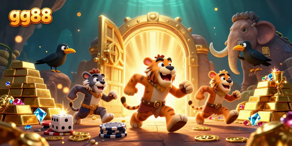 Engage with gg88's vibrant casino atmosphere featuring characters and treasure elements, offering thrilling gaming experiences.