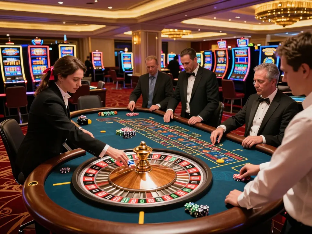 Players at a roulette table experiencing the thrill of gaming at GO8's luxurious casino.