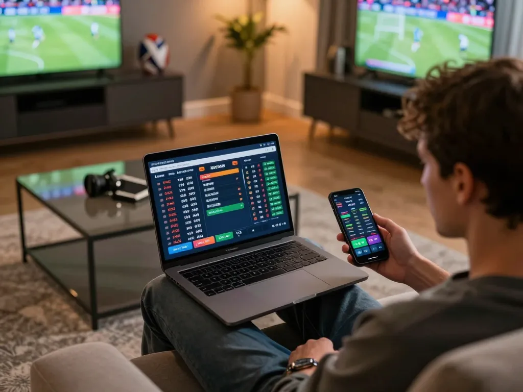 BL555 members placing strategic bets while enjoying a sports game at home.