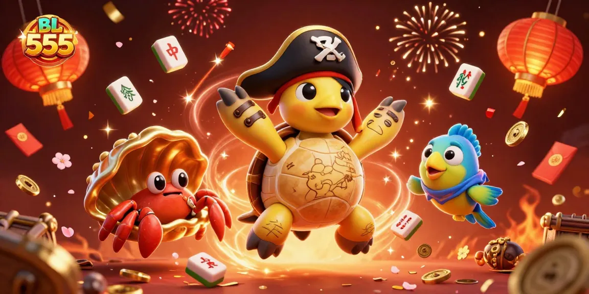 Engage in thrilling activities at BL 555, featuring a colorful scene with a pirate turtle and casino elements.