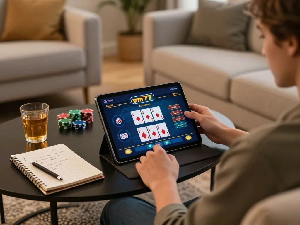 Permainan poker online yang menarik di platform vm777, menampilkan pengambilan keputusan strategis dalam suasana nyaman di rumah.