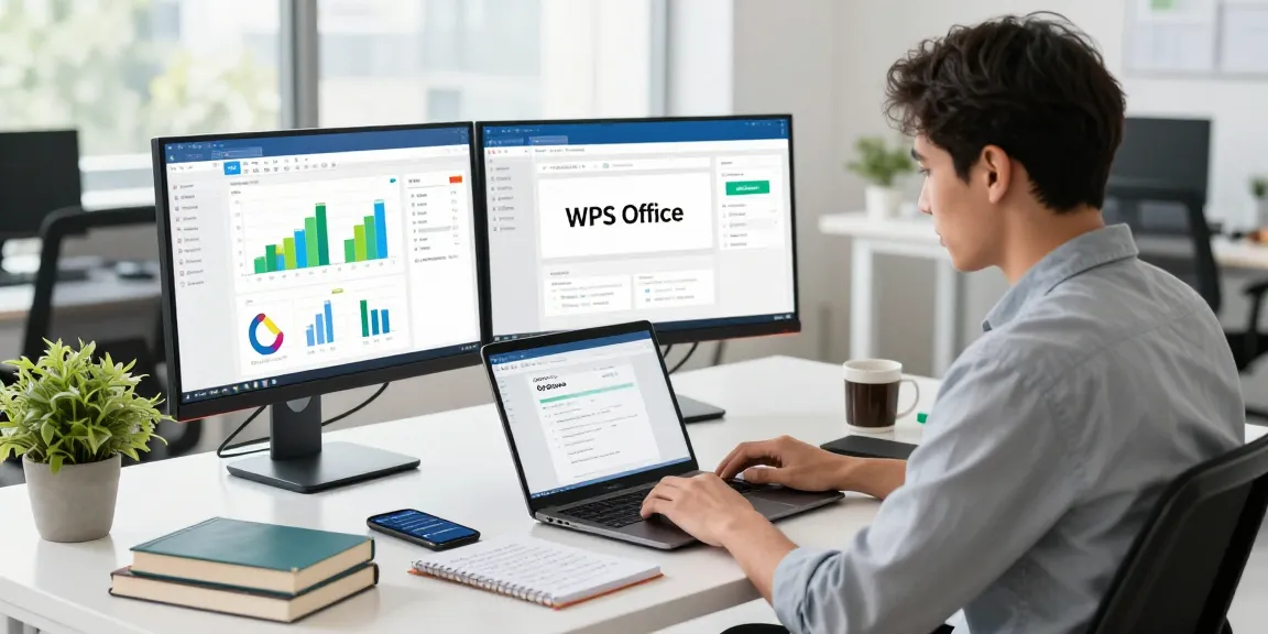 WPS Download in a modern office workspace with a professional setting focused on productivity tools.